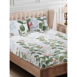 SEJ by Nisha Gupta Floral Green 210 TC Cotton King Bed Sheet with 2 Pillow Covers-picture-42