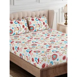 SEJ by Nisha Gupta Floral Maroon 144 TC Cotton Double Bed Sheet with 2 Pillow Covers-picture-13