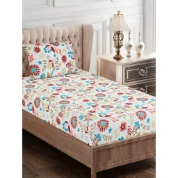 SEJ by Nisha Gupta Floral Maroon 144 TC Cotton Single Bed Sheet with 1 Pillow Cover-picture-14