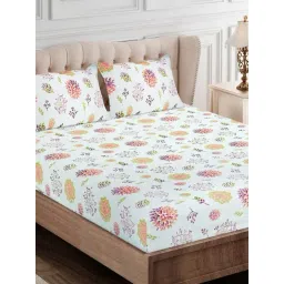 SEJ by Nisha Gupta Floral Pink 144 TC Cotton Double Bed Sheet with 2 Pillow Covers-picture-39