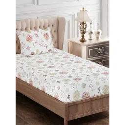 SEJ by Nisha Gupta Floral Pink 144 TC Cotton Single Bed Sheet with 1 Pillow Cover-picture-26