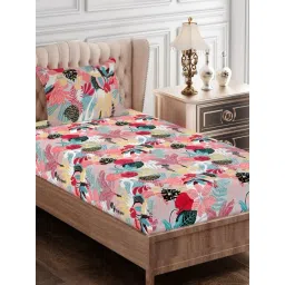 SEJ by Nisha Gupta Floral Pink 144 TC Cotton Single Bed Sheet with 1 Pillow Cover-picture-27