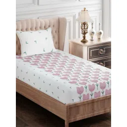 SEJ by Nisha Gupta Floral Pink 144 TC Cotton Single Bed Sheet with 1 Pillow Cover-picture-24
