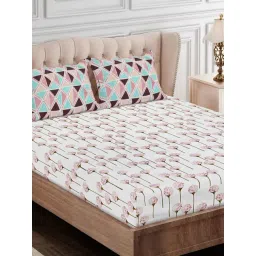 SEJ by Nisha Gupta Floral Pink 160 TC Cotton King Bed Sheet with 2 Pillow Covers-picture-10