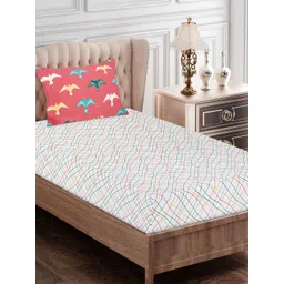 SEJ by Nisha Gupta Green & Blue 180 TC Single Bedsheet with 1 Pillow Cover-image-17