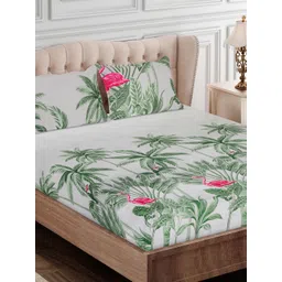 SEJ by Nisha Gupta Green & Pink Conversational 180 TC King Bedsheet with 2 Pillow Covers-image-27