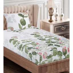 sej by nisha gupta Green Floral 210 TC Cotton Single Bed Sized Bed Sheets With 1 Pillow Cover-picture-39