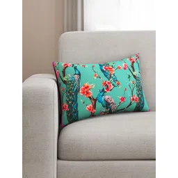 SEJ by Nisha Gupta Green Single Floral Rectangle Cushion Covers-image-10