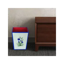 SEJ by Nisha Gupta Off White & Blue Wooden Open Dry Bin - 11.5 Litres-picture-17