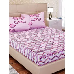 SEJ by Nisha Gupta Off-White & Pink Flat 180 TC 1 King Bedsheet with 2 Pillow Covers-picture-12