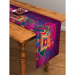 SEJ by Nisha Gupta Purple & Pink Ethnic Print Rectangular Cotton Table Runner-picture-10