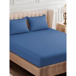 SEJ by Nisha Gupta Solid Blue 300 TC Cotton King Bed Sheet with 2 Pillow Covers-picture-47