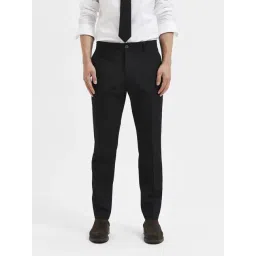 SELECTED HOMME Black Slim Fit Flat Front Trousers-picture-32