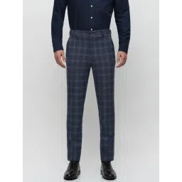 SELECTED HOMME Blue Slim Fit Check Flat Front Trousers-picture-27