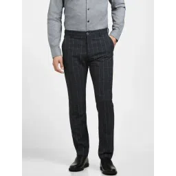 SELECTED HOMME Dark Navy Slim Fit Check Flat Front Trousers-picture-24