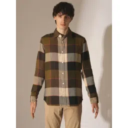 Selected Homme Olive Cotton Slim Fit Checks Shirt-picture-19