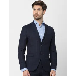 SELECTED Men Navy Blue Checked Single Breasted Blazer-picture-13