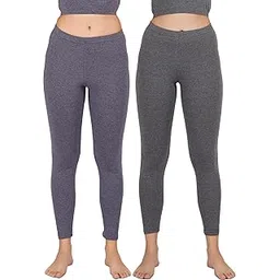 Pack of 2 Womens Solid Poly Cotton Lycra Thermal Pyjama-image-29