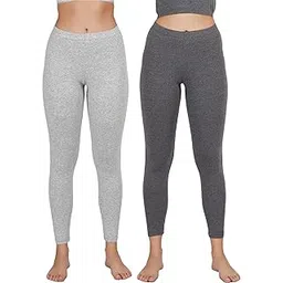Pack of 2 Womens Solid Poly Cotton Lycra Thermal Pyjama-image-4