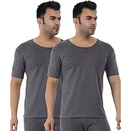 selfcare Men Polycotton Lycra Solid Thermal Half Sleeve Round Neck Top| (Pack of 2)-picture-23