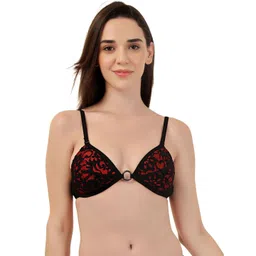 SELFCARE Net Lightly Padded Half Coverage Plunge Bra-image-3