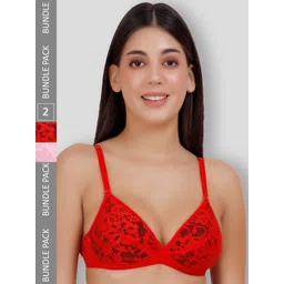 SELFCARE Pack Of 2 Net Embroided Half Coverage Plunge Bra With Adjustable Straps-image-48