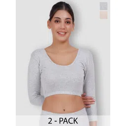 SELFCARE Pack Of 2 Round Neck Thermal Crop Tops-picture-38