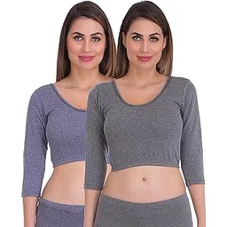selfcare Pack of 2 Womens Solid 3/4 Sleeve Thermal Crop Tops-picture-54