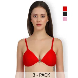 SELFCARE Pack Of 3 Self Design Lightly Padded Plunge Bras With All Day Comfort-picture-37