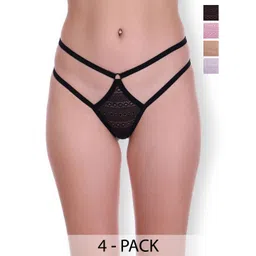 SELFCARE Women Pack of 4  Net Thong Panties-picture-14