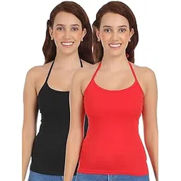 selfcare Womens Solid Cotton Sinker Halter Neck Camisole Top - P2-1-picture-10