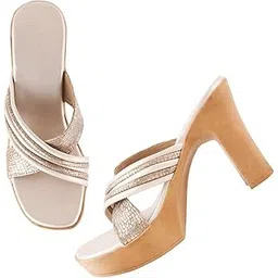 selfiee Glittery & Shimmery Block Heel Light Weight Comfortable & Trendy Party Chunky High Heel For Girls & Women-picture-15