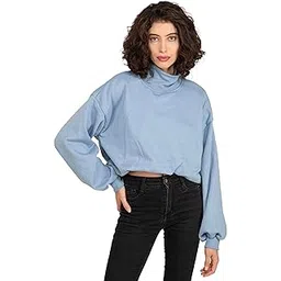 selfys Women's Cotton Polyester Blended Fleece Sweatshirt, Full Sleeve Crop Top with High Neck for Winters, Loose Fit Sweatshirts for Womens, Regular Fit Winter Wear for Girls-picture-37