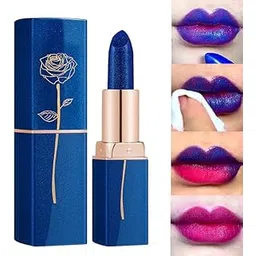 sellerflor Blue Glossy Lipstick That Turns Pink, Magic Lipstick Temperature Color Changing Lip Stick, Easy Apply Long Lasting Moisturizer Lip Stick,Change Lip Balm For Party,Blue Changed To Pink-picture-36