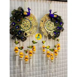 Sellplus 2-Pcs Blue & Yellow Embellished Peacock & Parrot Toran-picture-18