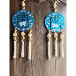 Sellplus 2-Pcs Blue Pichwai Cow Cone Wooden Festive Hanging-picture-12