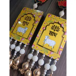 Sellplus 2-Pcs Yellow Pichwai Cow Wooden Festive Hanging-picture-31
