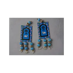Sellplus 2Pcs Blue & White Textured Pichwai Cow Shubh labh Tassel Hanging Torans-picture-35
