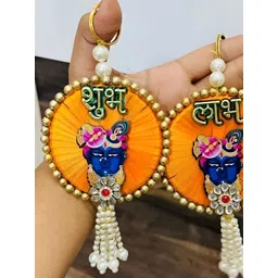 Sellplus 2Pcs Blue & Yellow Textured Shri Nath Ji Shubh Labh Booti Hanging Torans-picture-37