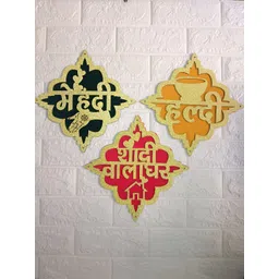 Sellplus 3 Pcs Yellow & Red Square Mehndi Hanging-picture-35