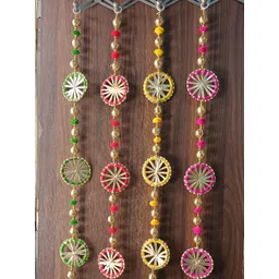 Sellplus 4 Pcs Yellow & Pink Bangle With Pompom Toran-picture-24