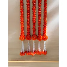 Sellplus 5 Pcs Orange & White Marigold With Ball Hanging Tassel Toran-picture-28