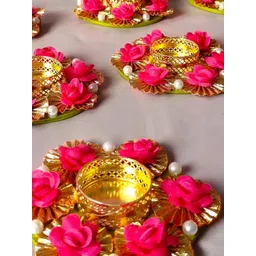 Sellplus Gold-Toned & Pink Embellished Candle Holder-picture-32