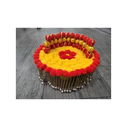 Sellplus Red & Yellow Pompom Tassel Decorated Singhasan Festive Decor-picture-27