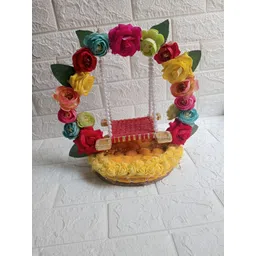 Sellplus Yellow & Red Embellished Krishna Janmashtami Jhula-picture-11