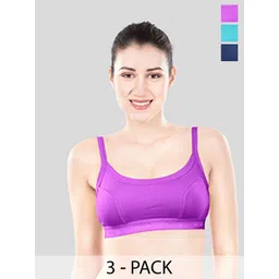 Selsia Women Pack Of 3 Half Coverage Dry Fit Cotton Sports Bra-picture-27
