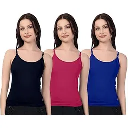 selsia trendy women Selsia Women's Cotton Adjustable Regular Fit Camisole | Pack of 3 | (Multi Color)-picture-30