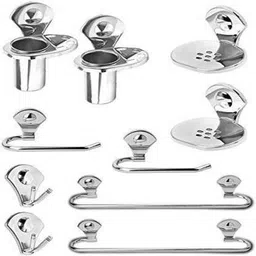 seltix Accessories Set Combo of 10PCS ( Set of 1 ) Robe Hook / Soap DIsh / Tumbler Holder / Towel Ring / Towel Rod Silver Towel Holder silver Towel Holder Stainless Steel SILVER Towel Holder image 1