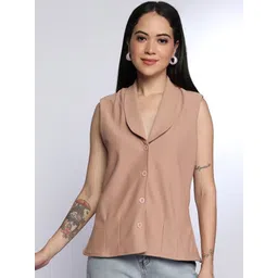 Selvia Edge Women Dusty Pink Solid Sleeveless Collared Top-picture-33