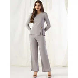 Selvia Edge Women Solid Round Neck Top and Trousers Co-Ords-picture-20
